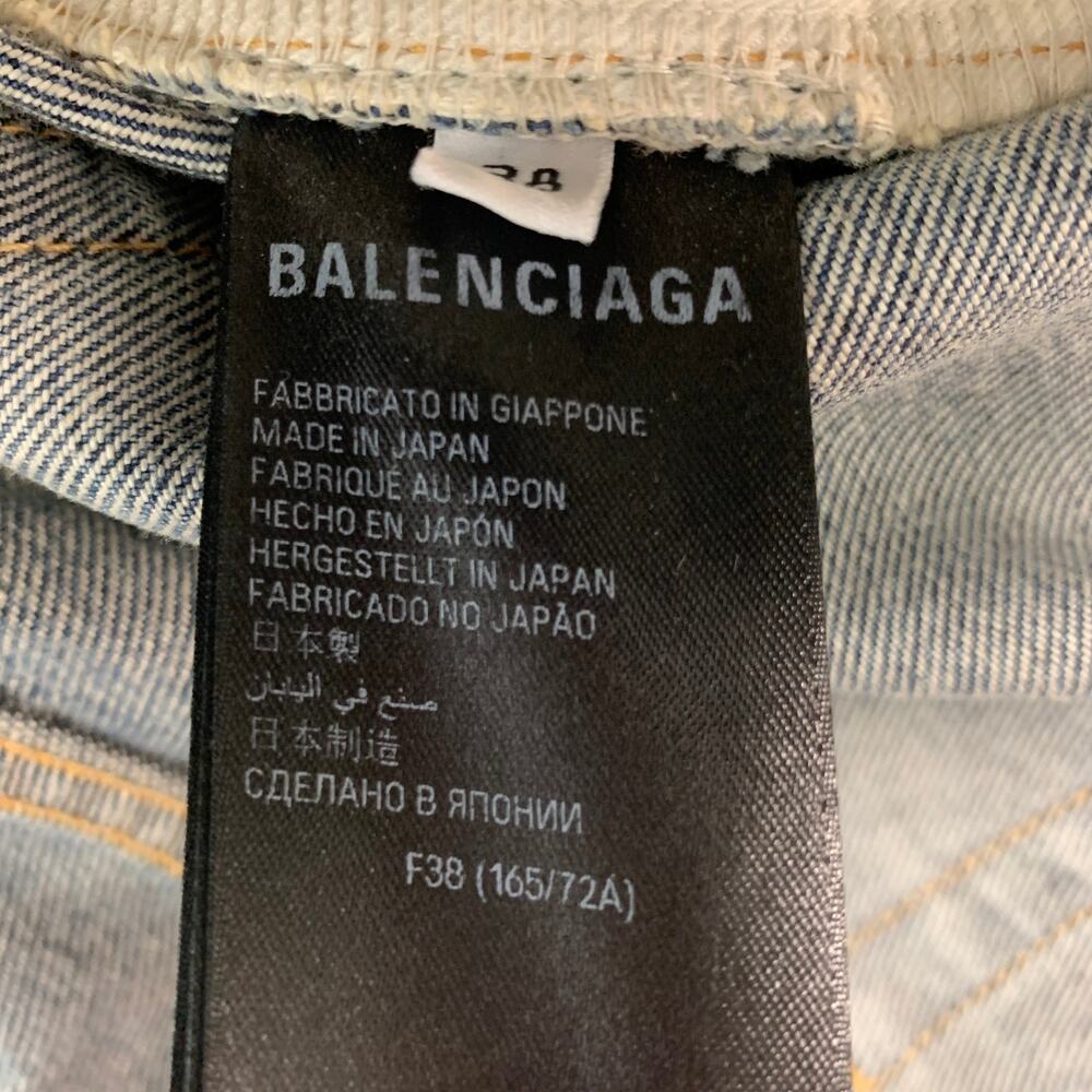 BALENCIAGA Size 6 Blue Grey Cotton Distressed Pencil Long Skirt - Picture 6 of 7